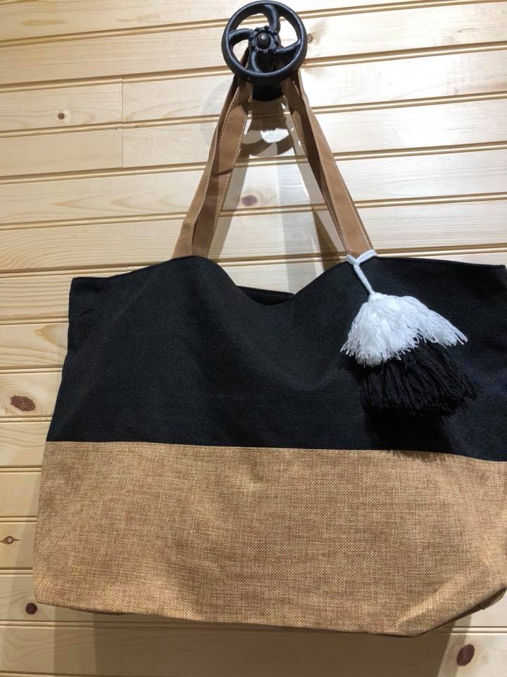 Missing Tassel Jute Tote Bag - Black