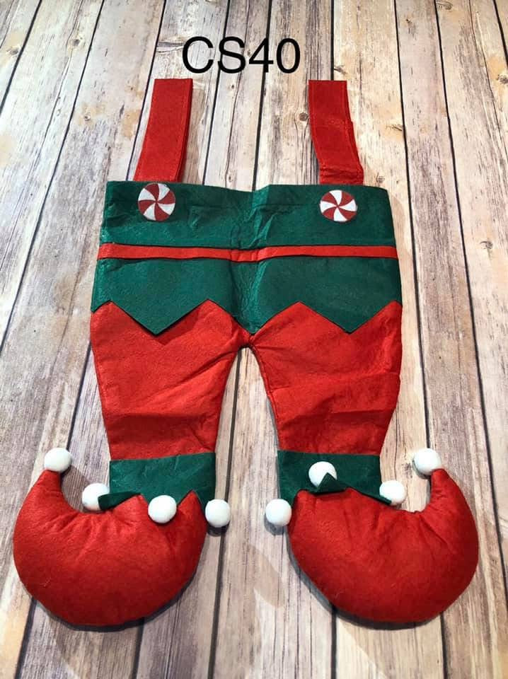 Christmas Stocking - CS40 - Elf Legs - Red with Green Top