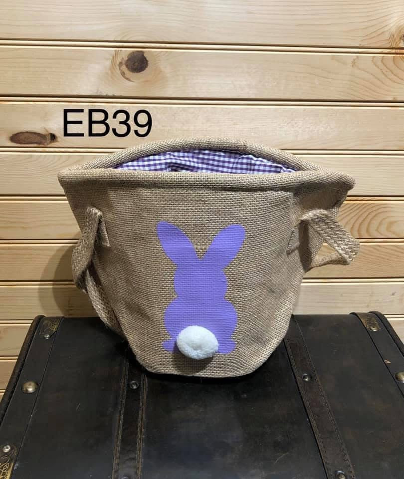 Easter Basket - Real Burlap with Purple Solid Bunny