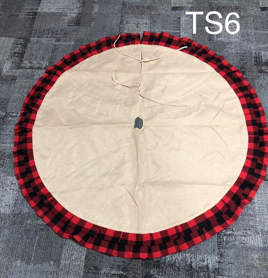 Tree Skirt - Faux Burlap with Red Buffalo Ruffle