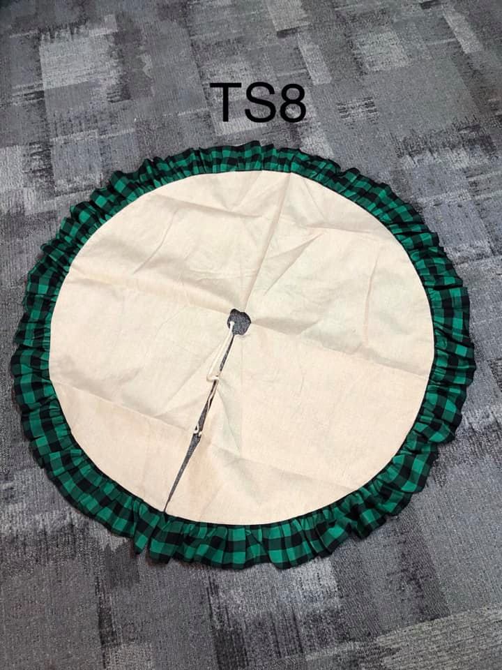 Tree Skirt - Faux Burlap with Green Buffalo Ruffle
