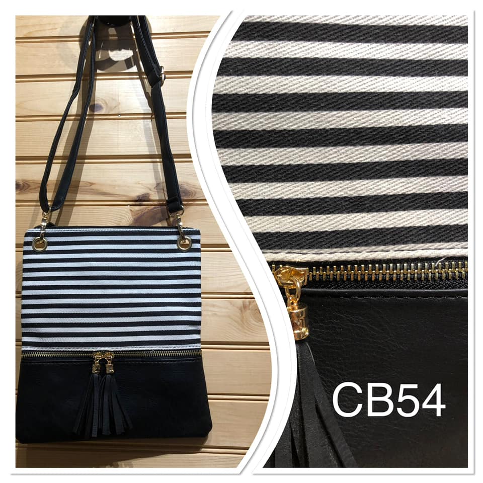 Stripe Cross Body Bag - Black Stripe with Black Vegan Leather