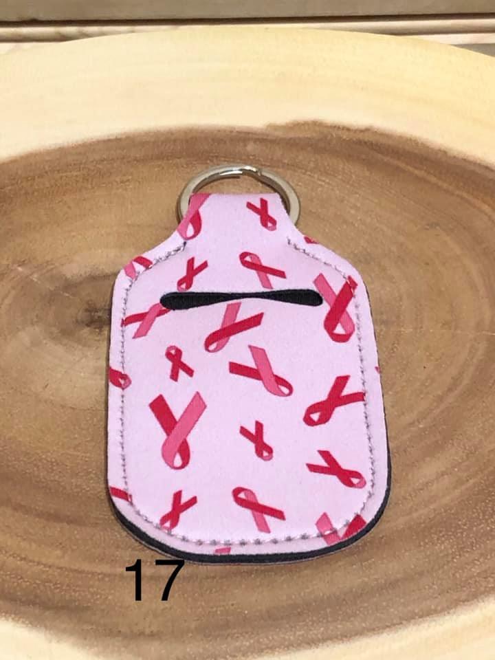 Neoprene Hand Sanitizer Keyring - #17 - Breast Cancer / Pink Ribbon