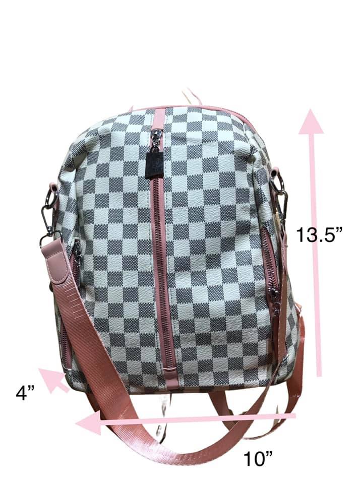 Vegan Leather Backpack - Grey and White