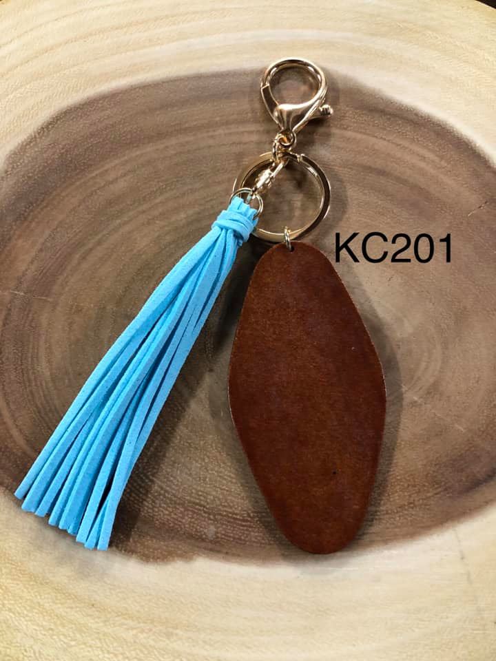 Wood Diamond Disc and Tassel Keyring - Blue