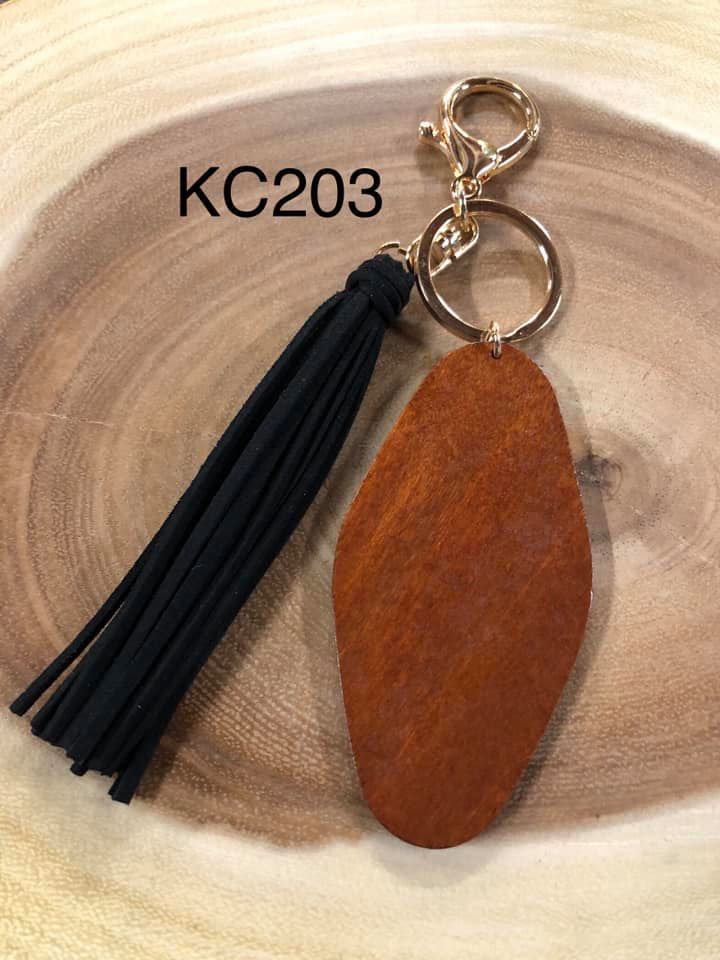 Wood Diamond Disc and Tassel Keyring - Black