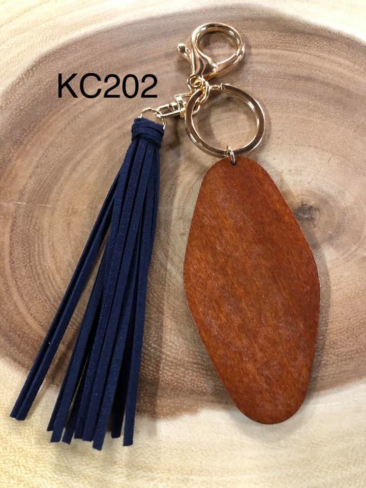 Wood Diamond Disc and Tassel Keyring - Navy