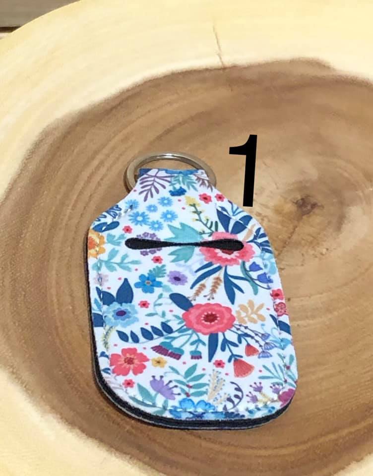 Neoprene Hand Sanitizer Keyring - #1 - Blue / Pink Floral