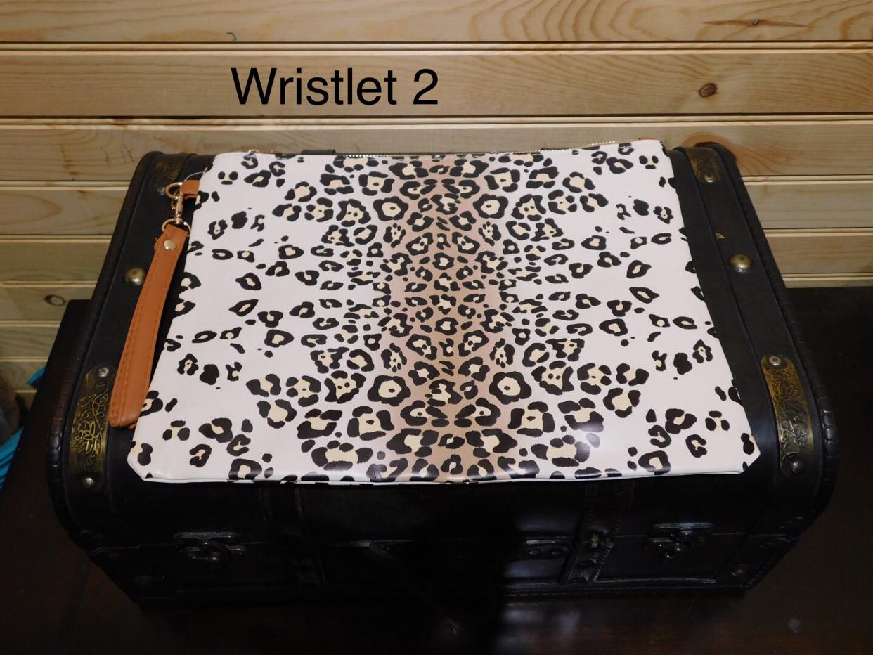 Vegan Leather Wristlet - Leopard with a Taupe accent