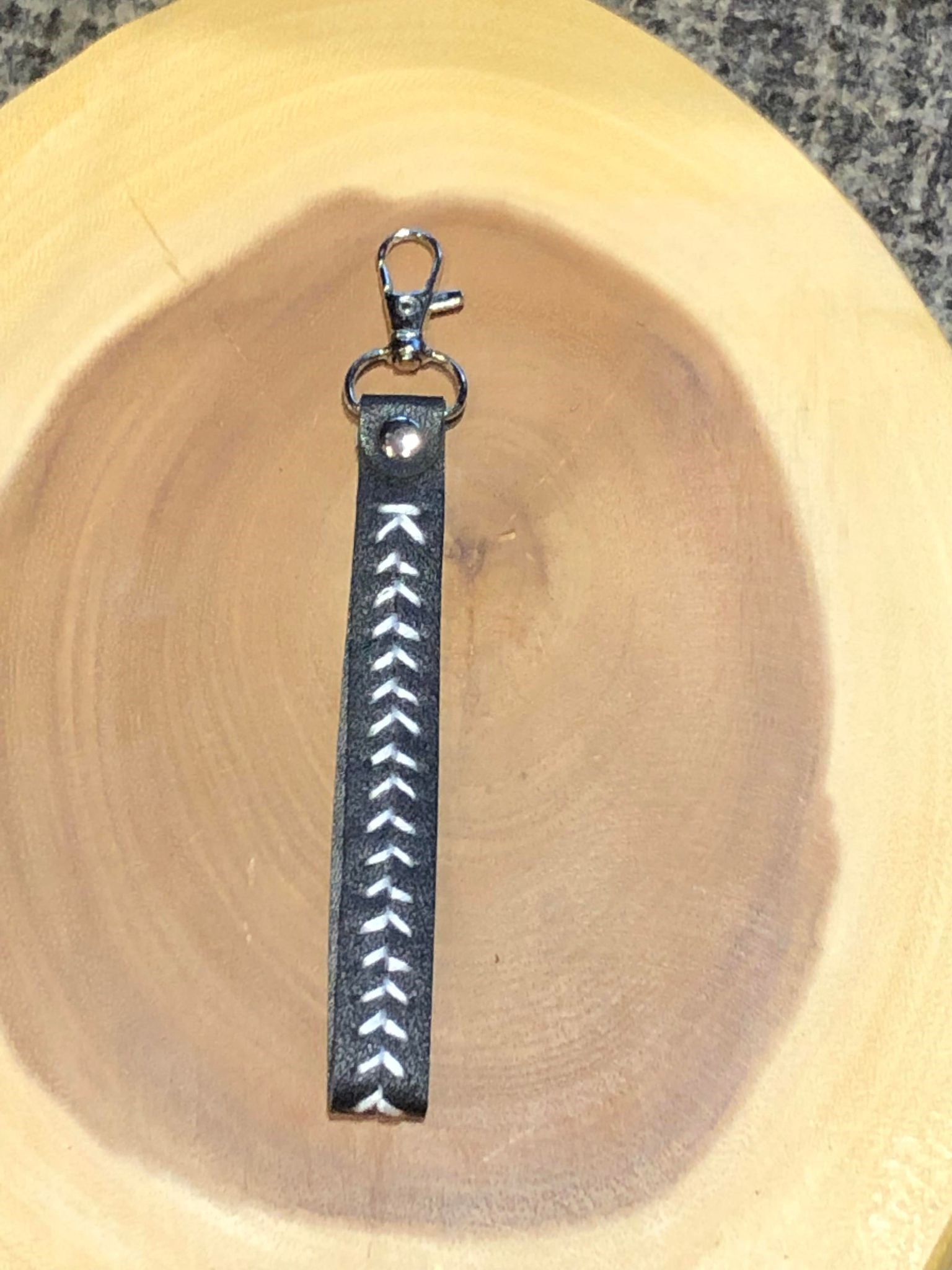 Wrist Strap with Clip - Black with White Stitching
