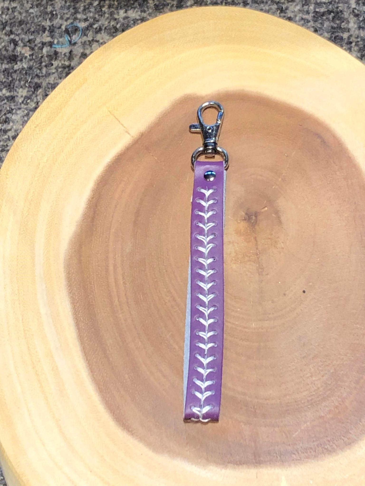 Wrist Strap with Clip - Purple with White Stitching