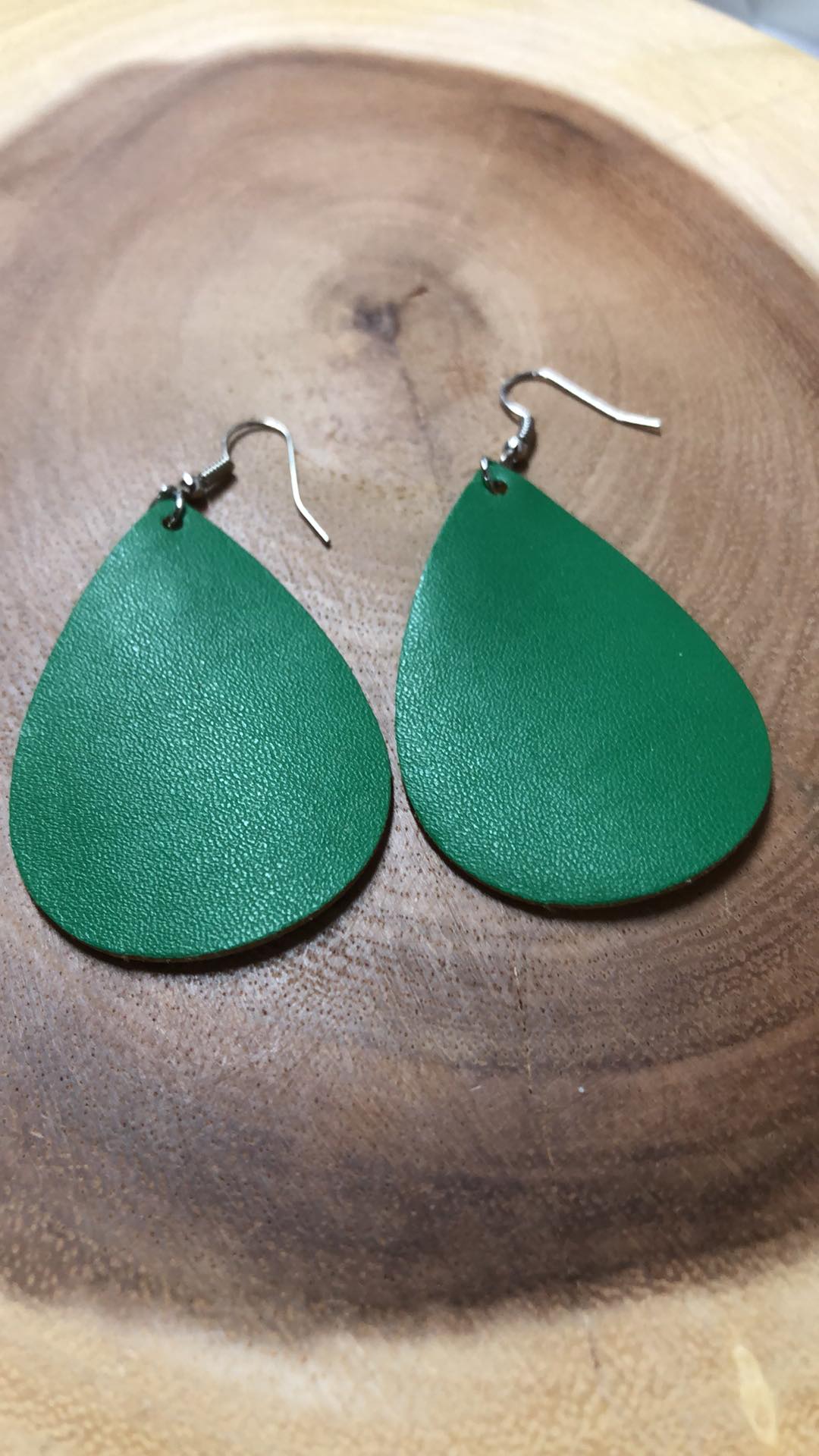 Christmas Vegan Leather Tear Drop Earring - Green