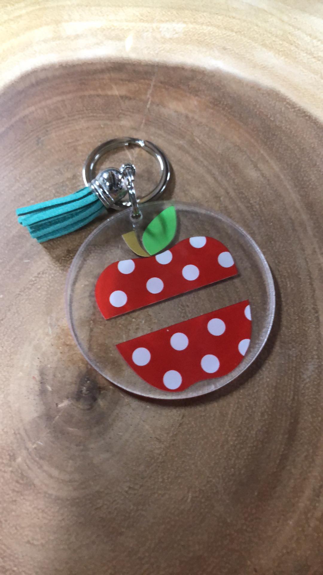 Keyring - Split Red with Polka-dot Apple