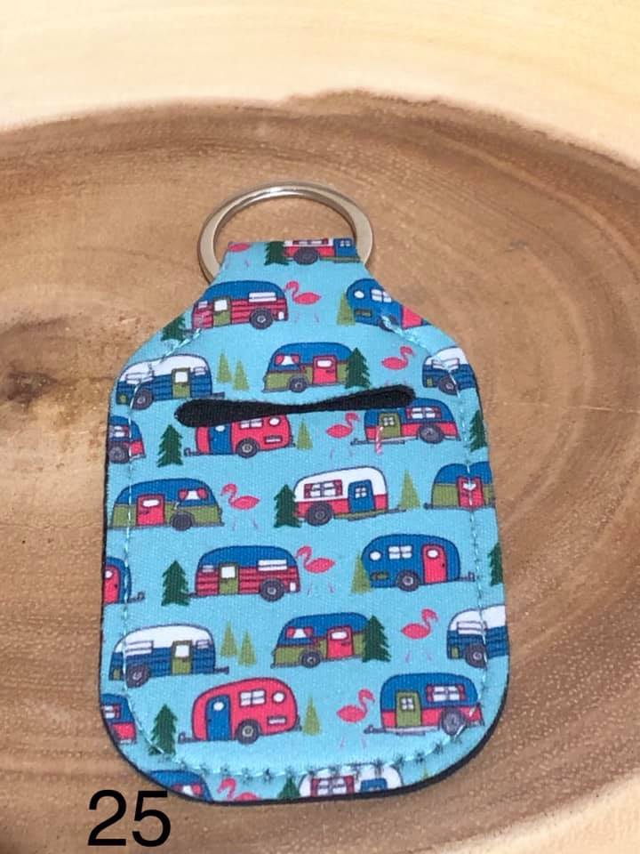 Neoprene Hand Sanitizer Keyring - #25 - Camper (Blue)