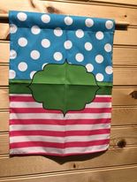 Garden Flag - Pink Stripe / Blue with Polka dots and Green Monogram Center