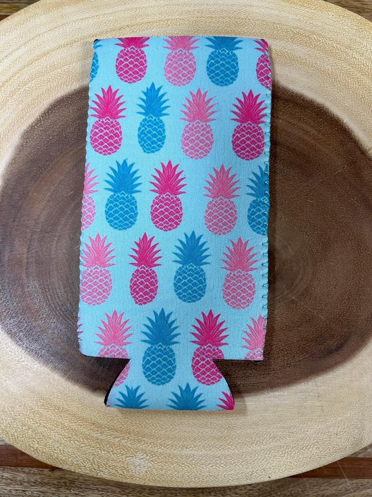 Tall Skinny Can Sleeve - Pineapple Blue/Pink