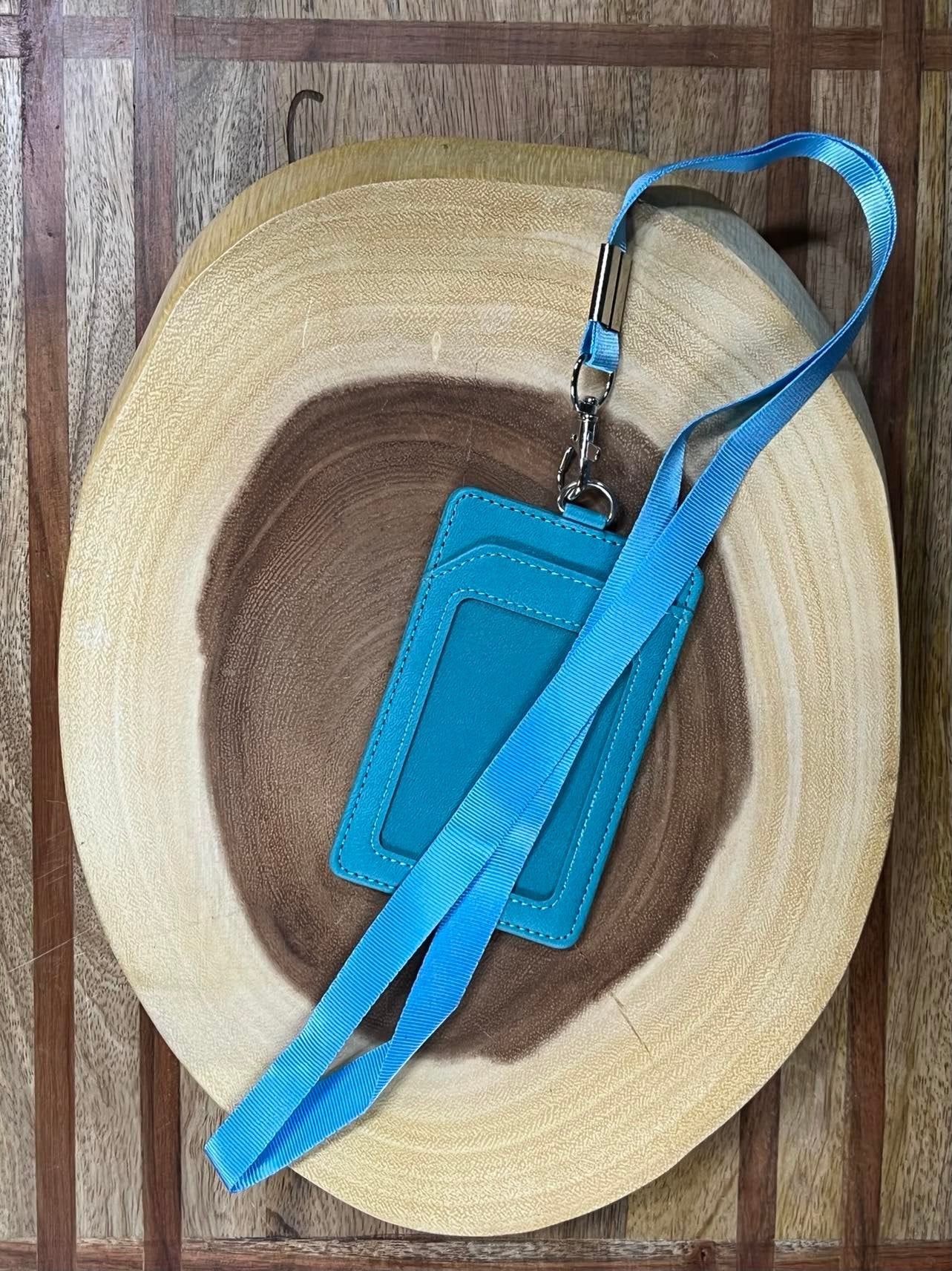 Vegan Leather Lanyard with Badge and Credit card Holder - Teal