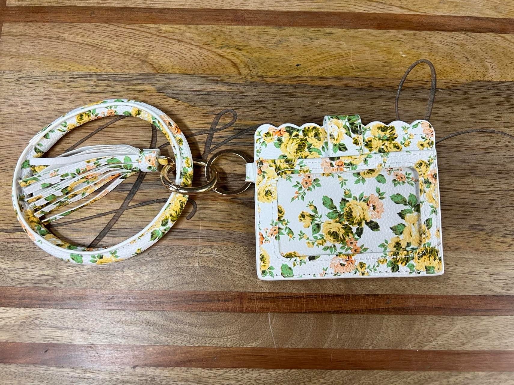 Vegan Leather Bangle Credit Card - VBCC - White with Yellow Roses