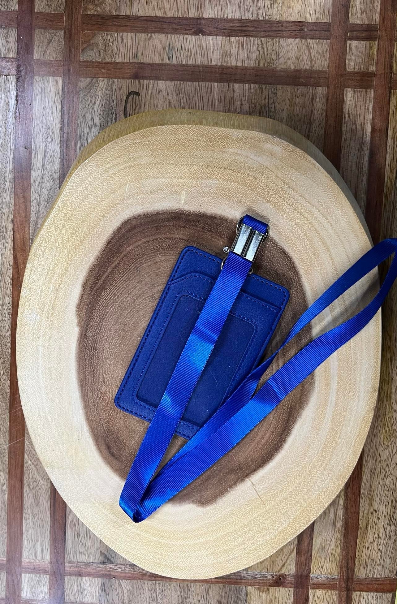 Vegan Leather Lanyard with Badge and Credit card Holder - Royal Blue