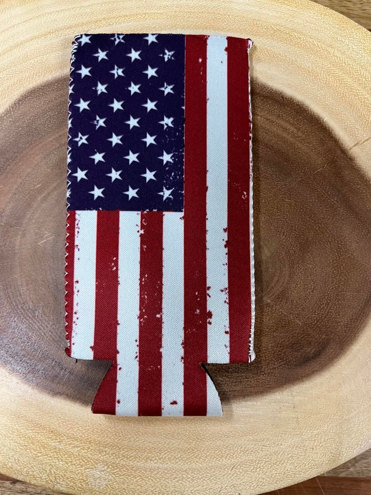Tall Skinny Can Sleeve - Destressed American Flag