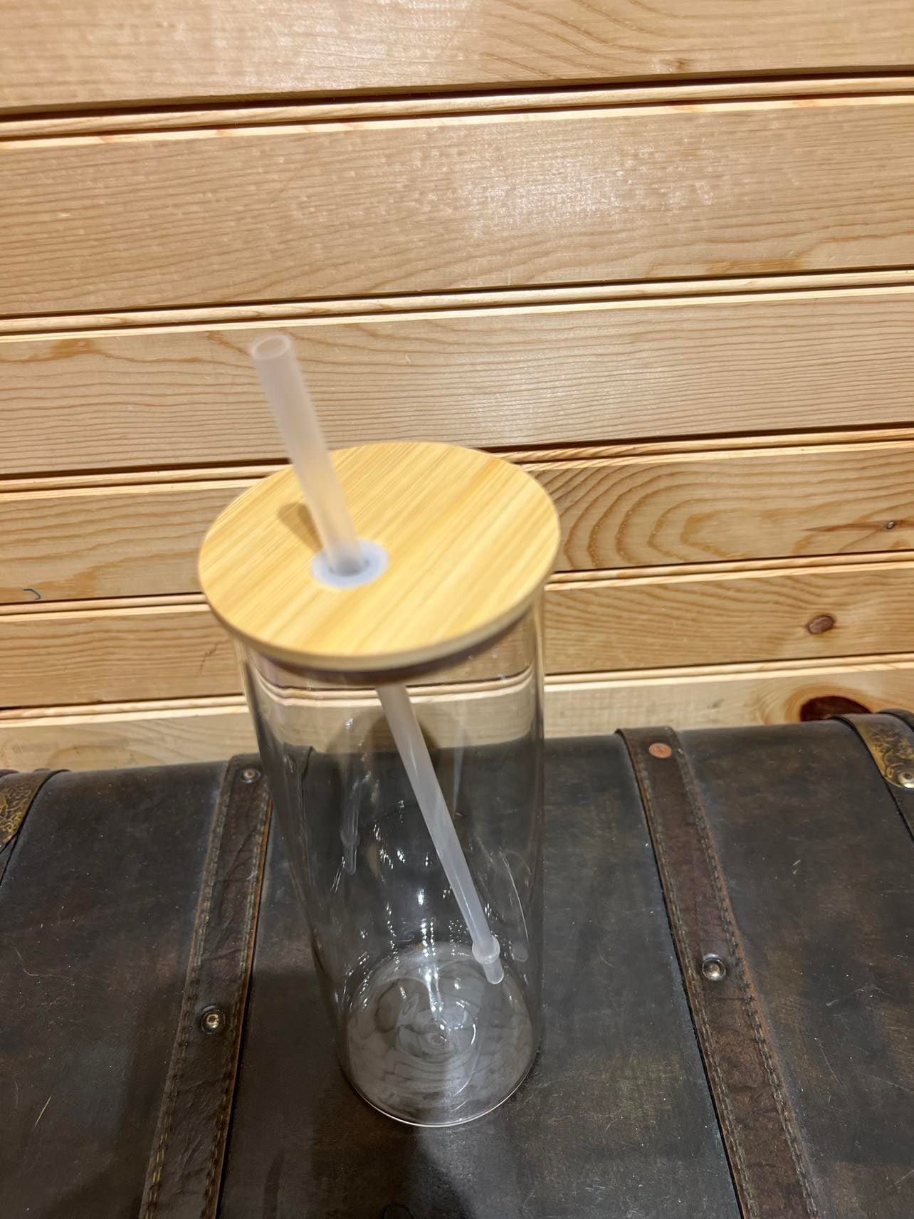 Sublimation Clear Glass Can with Bamboo Lid and Plastic Straw - 25 oz