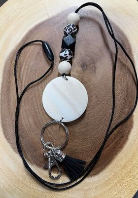 Lanyard with Clip and Split Keyring - #27 - Silicone beads Leopard Black Tassel