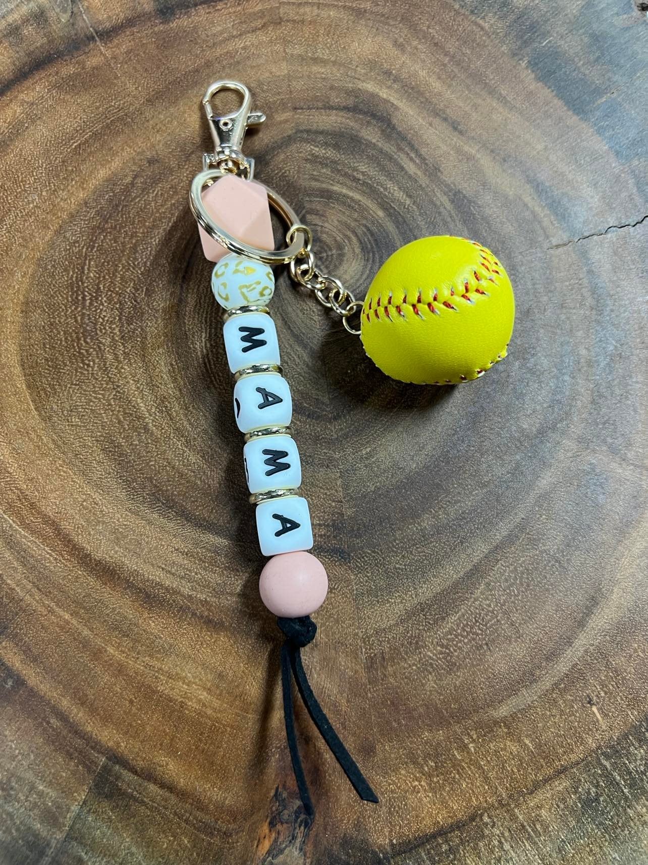 Softball Mama keyring with Softball Ball.