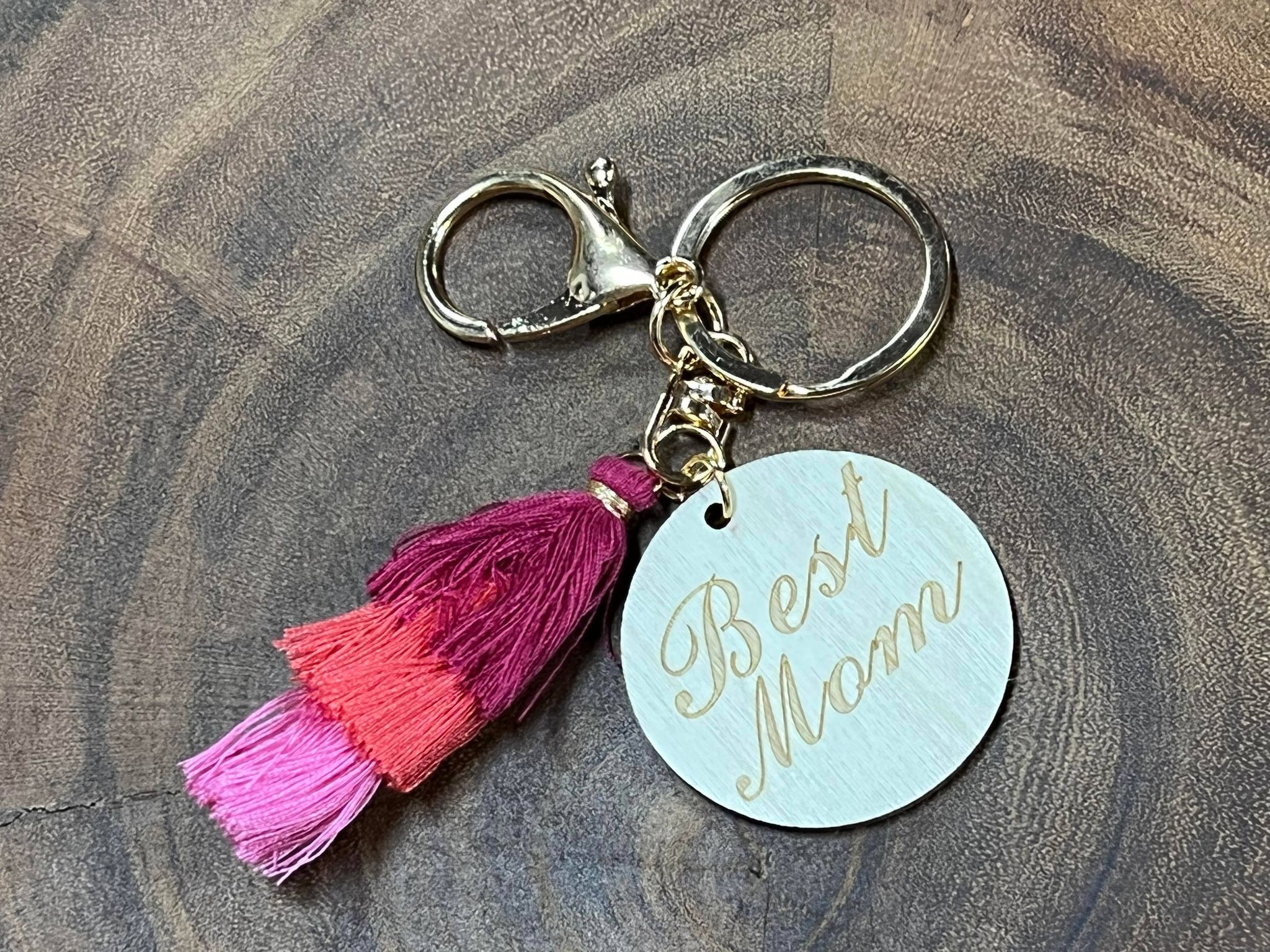Best Mom Keyring with Pink Tassel