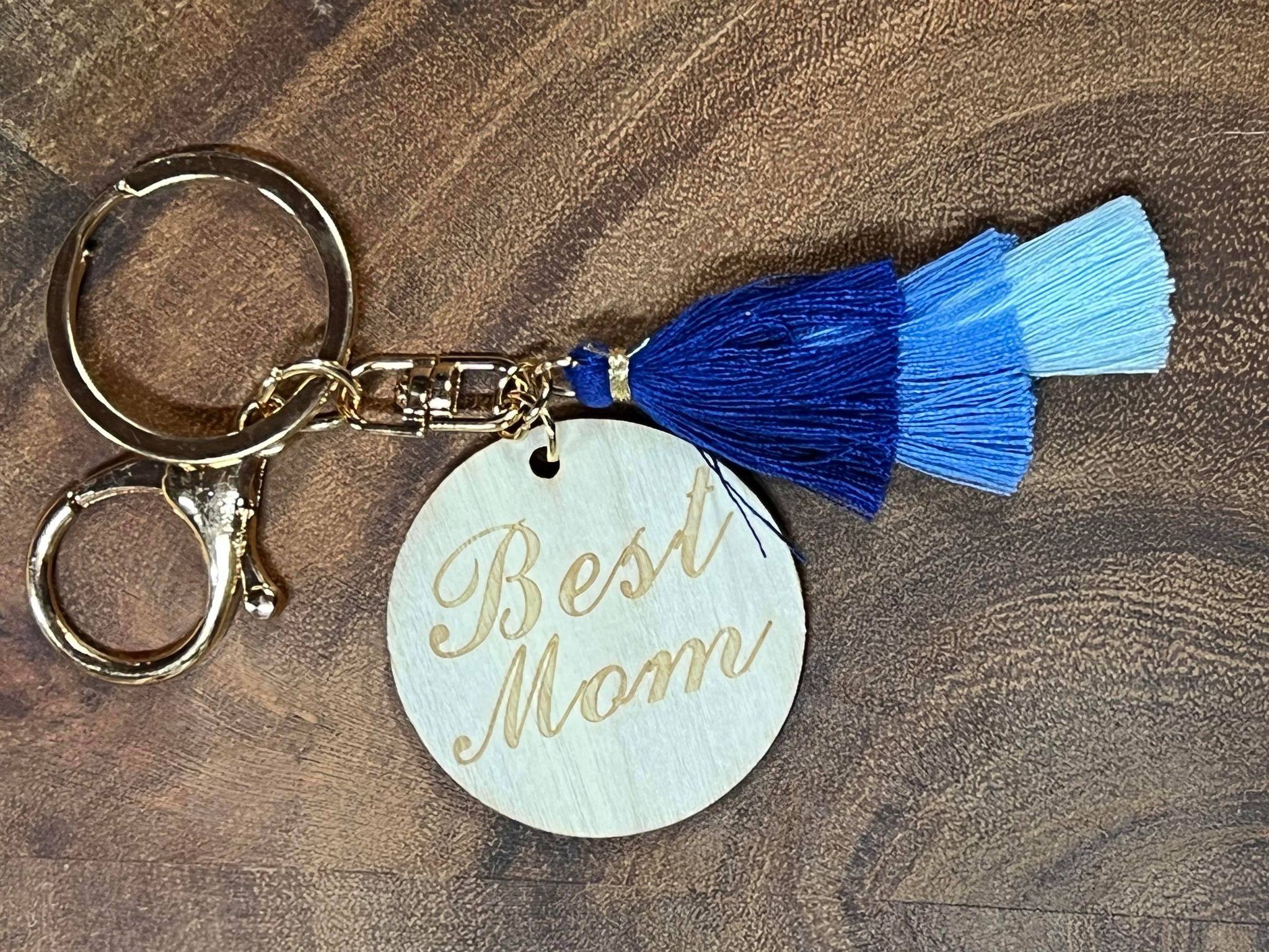 Best Mom Keyring with Blue Tassel