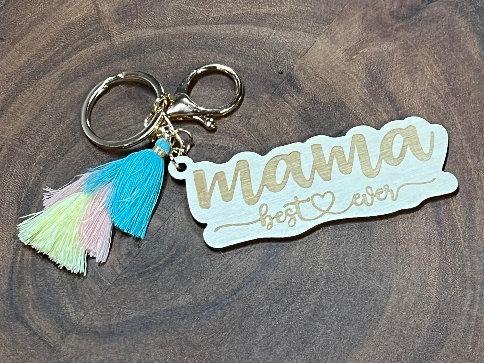 Moma Best Ever Keyring with Teal/Peach/Yellow Tassel