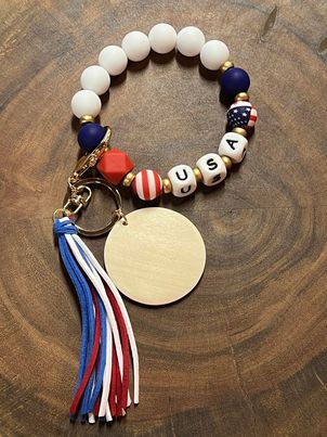 USA Silicone Bead Bracelet Keyring