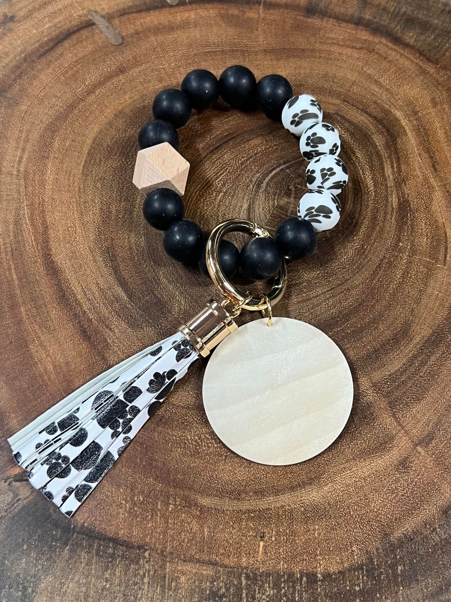 Paw Prints Silicone Bead Bracelet Keyring