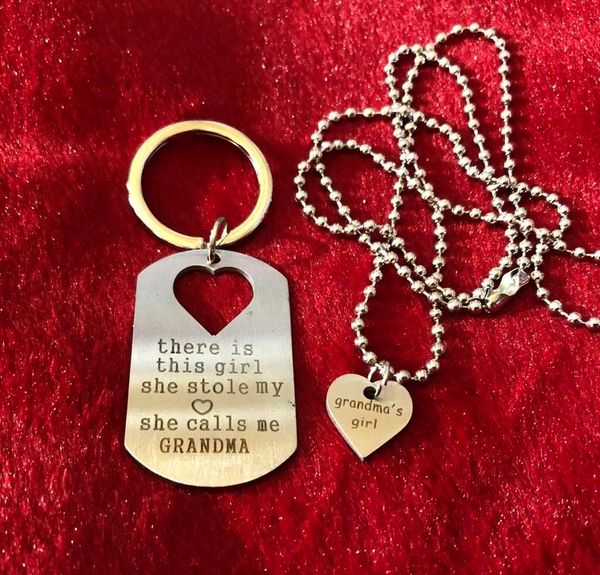 GrandMa's Dog Tag Keyring with Grandma’s girl Heart Necklace