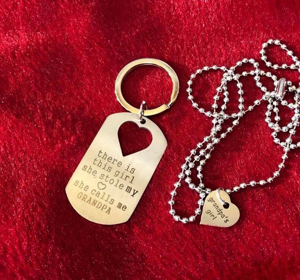 GrandPa's Dog Tag Keyring with GrandPa's Girl Heart Necklace