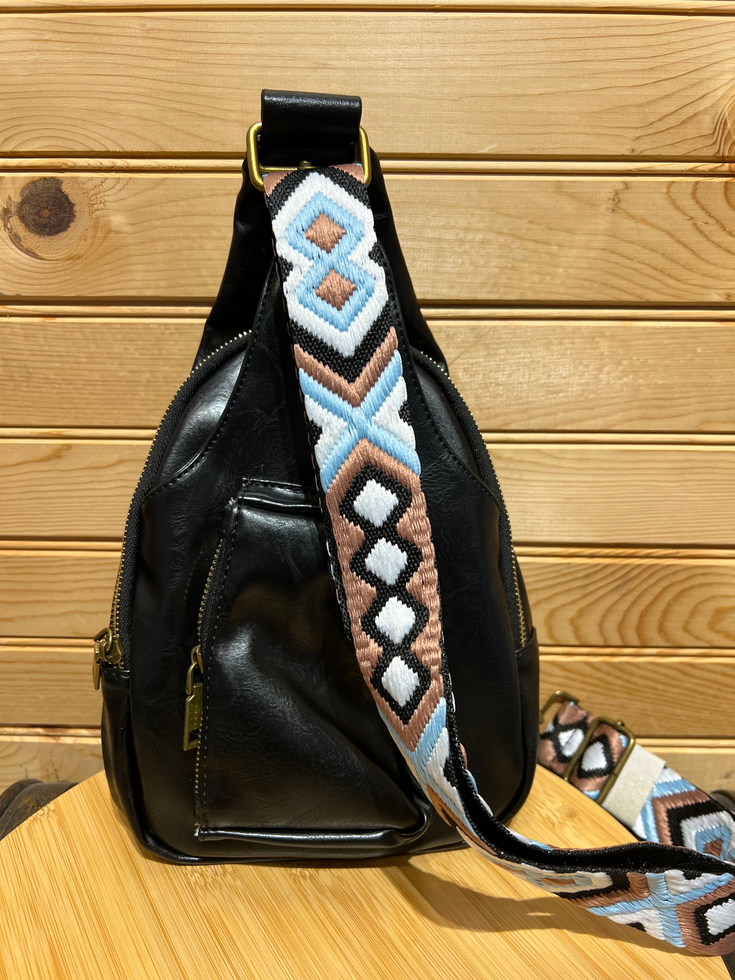 LARGE Vegan Leather Sling Bag - Black