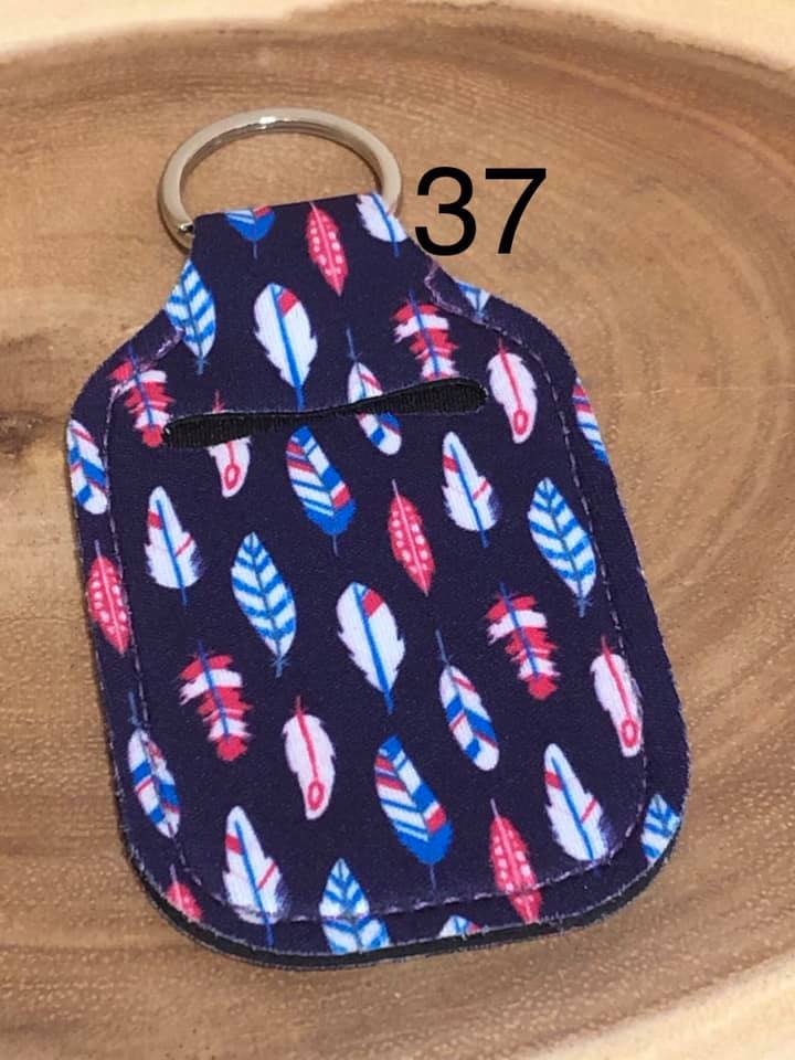 Neoprene Hand Sanitizer Keyring - #37 - Feathers on Navy