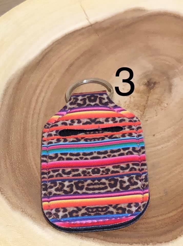 Neoprene Hand Sanitizer Keyring - #3 - Serape and Leopard