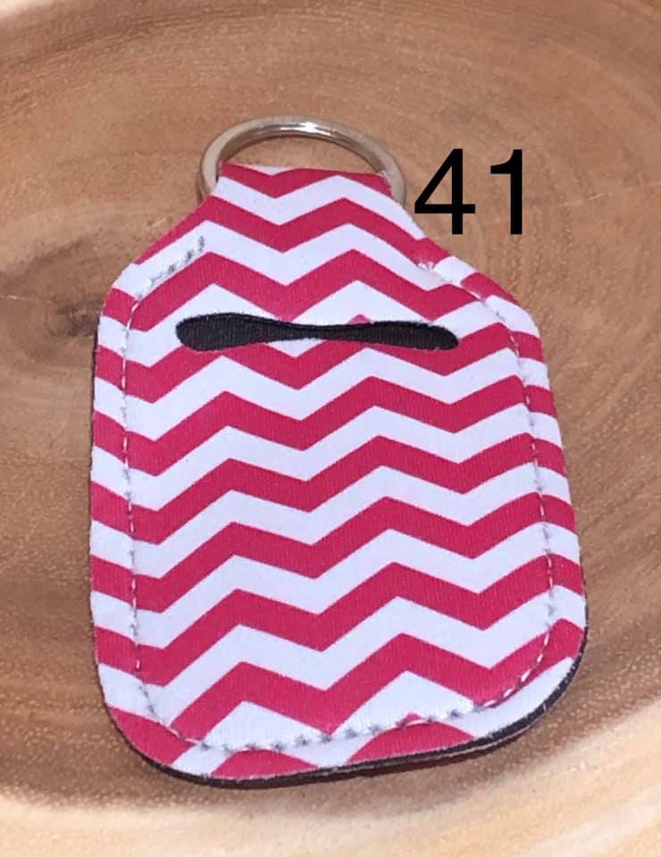Neoprene Hand Sanitizer Keyring - #41 - Pink Chevron