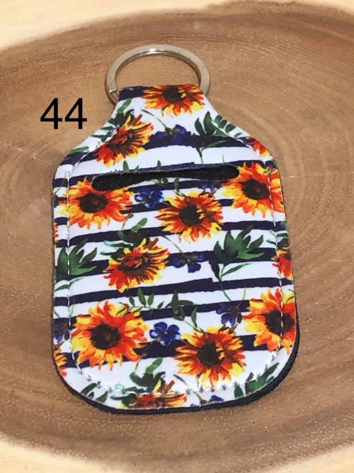 Neoprene Hand Sanitizer Keyring - #44 - Black Stripe with Sunflowers