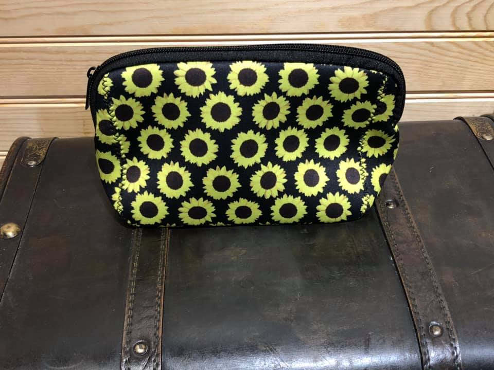 Neoprene Makeup Bag - Bright Yellow Sunflowers