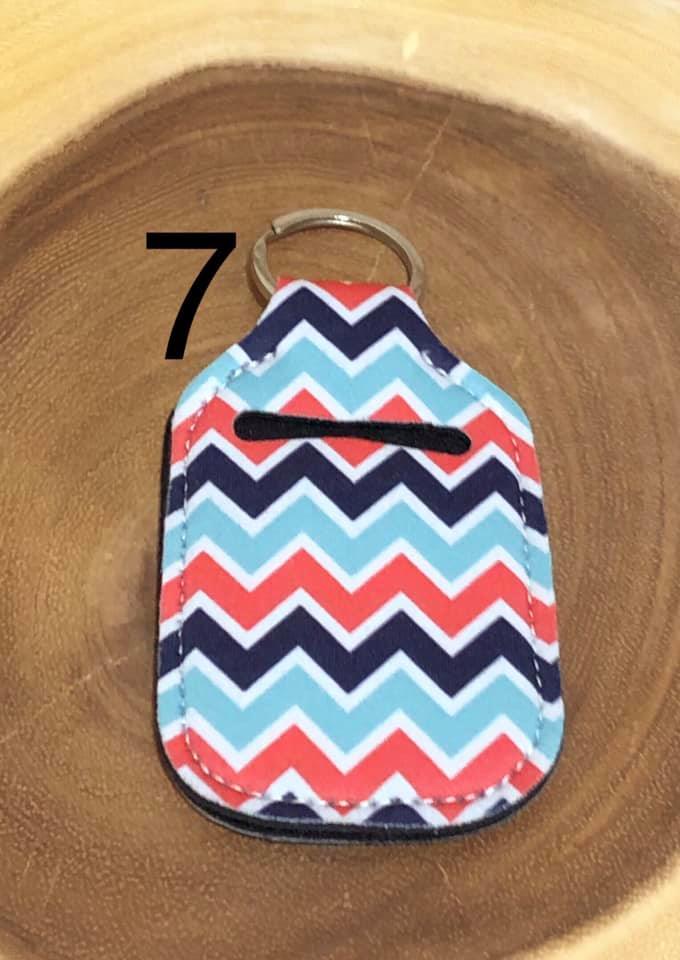 Neoprene Hand Sanitizer Keyring - #7 -Navy / Blue  Chevron