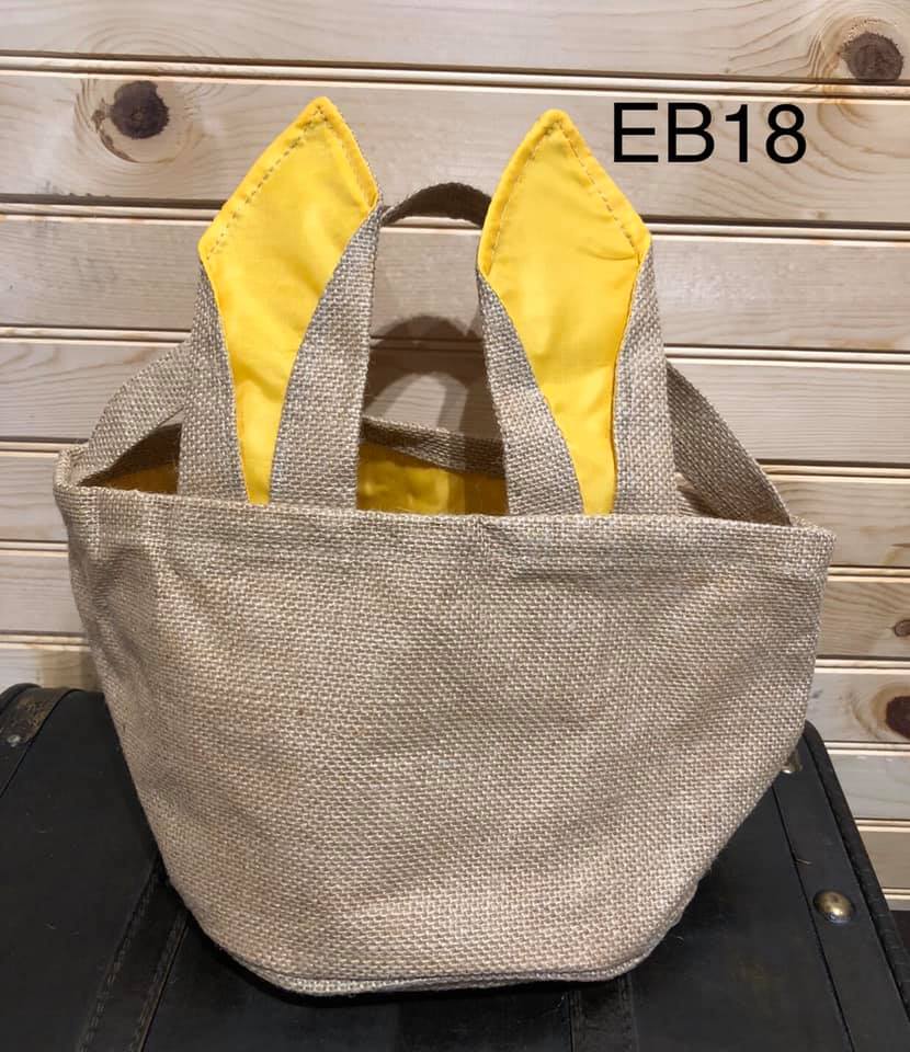 Easter Basket - Real Burlap with Bunny Ears - Gold Ears
