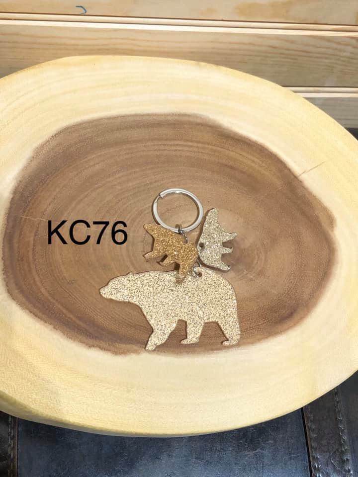 Acrylic Keyring - Mama Bear and 2 Cubs - Gold