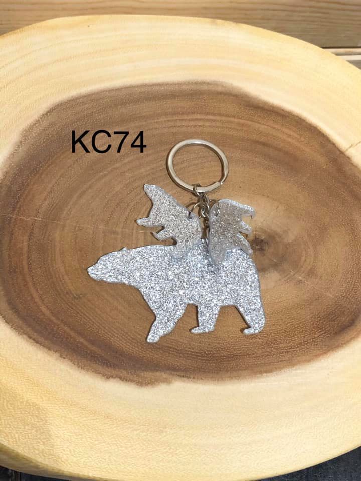 Acrylic Keyring - Mama Bear and 2 Cubs - Silver