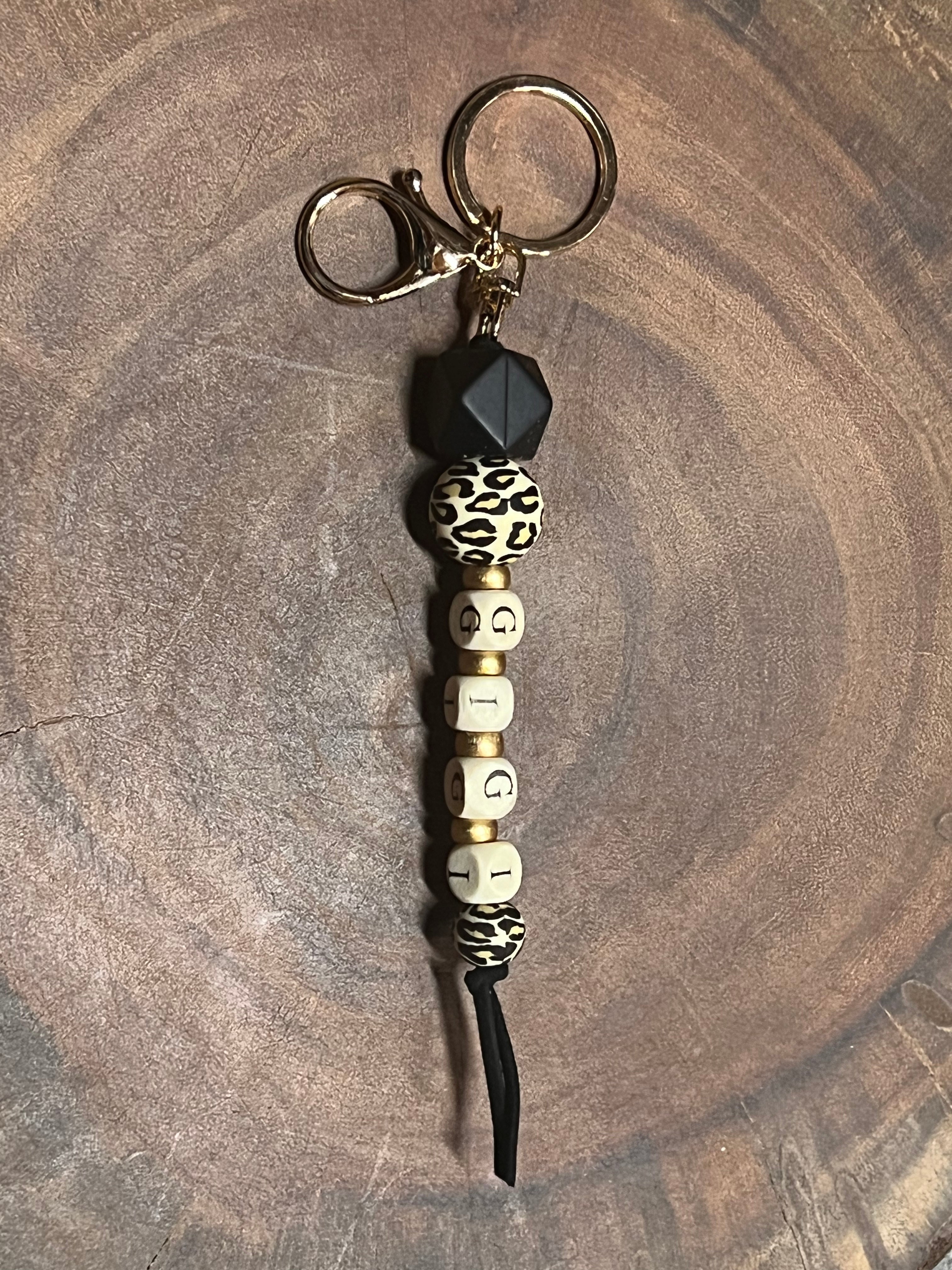 GIGI Silicone Bead Keyring. Black / Leopard.