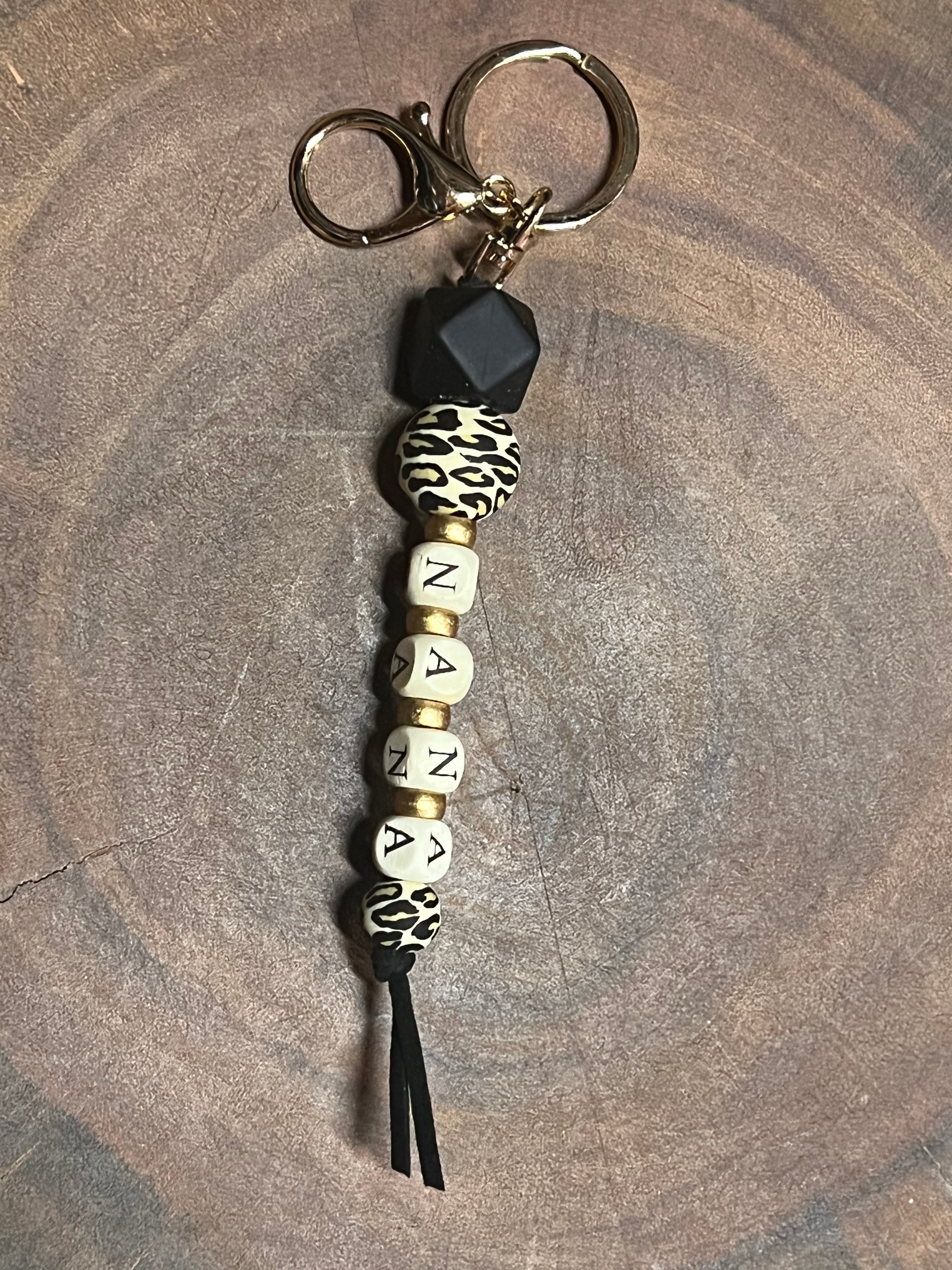 NANA Silicone Bead Keyring. Black / Leopard.
