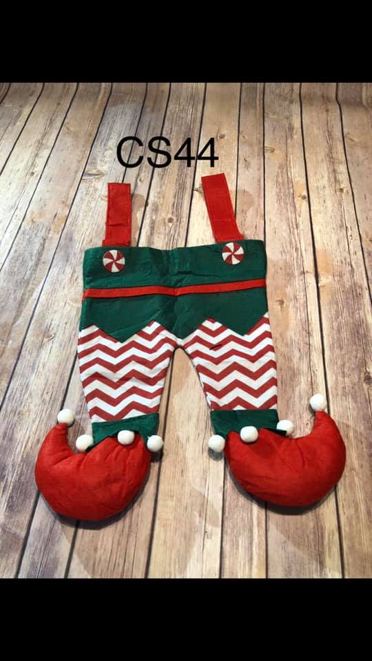 Christmas Stocking - CS44 - Elf Legs - Red Chevron