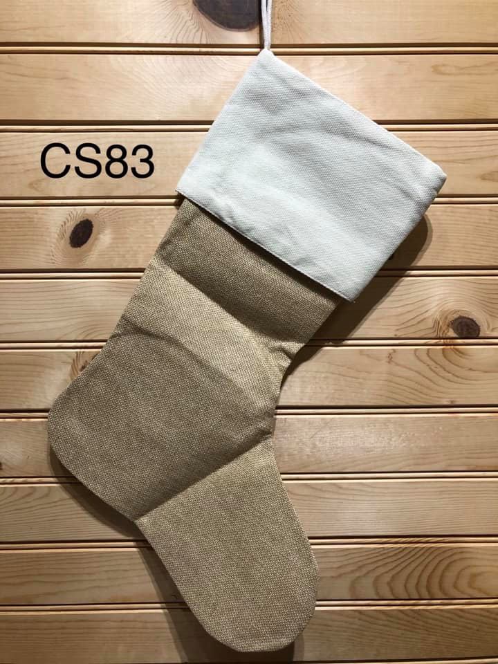 Christmas Stocking - CS83 - Faux Burlap with Country White Cuff