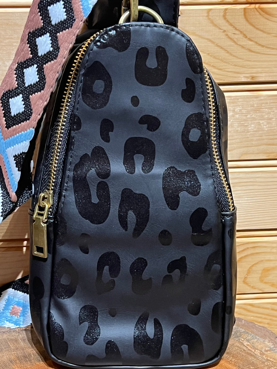 Vegan Leather Sling Bag - Black Leopard – Fountain of Blanks