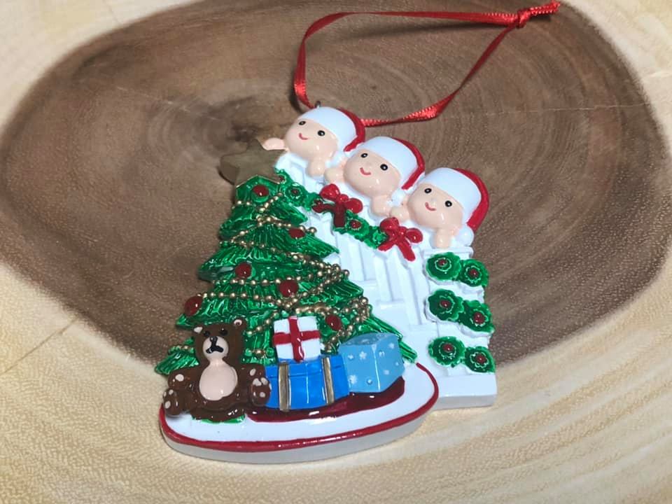 Resin Christmas Tree Ornaments. Family of 3